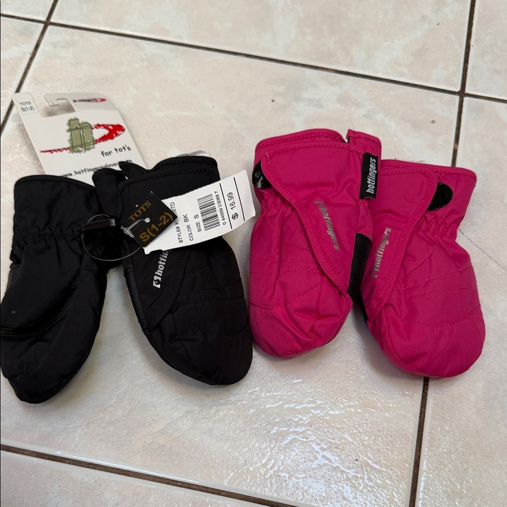 Flap Happy Kids Mittens - Pink and Black